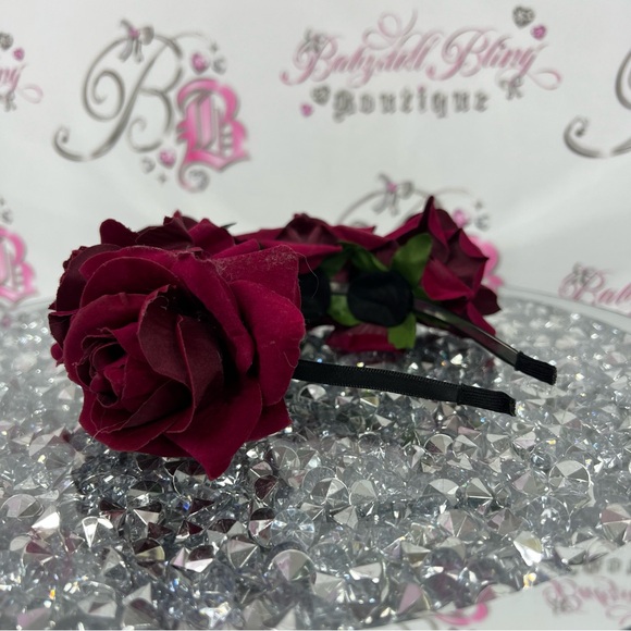 Headband roses red Elegant Burgundy Floral Headband - Picture 3 of 5